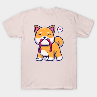 Cute Shiba Inu Eating Sausage Cartoon T-Shirt